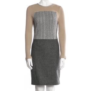L’Agence Wool Blend Tweed Sweater Bodice Sheath Dress Gray Camel Tan 6